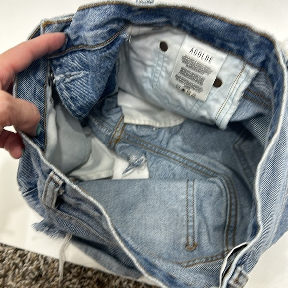 AGOLDE criss cross button fly denim shorts raw hem size 23 - Picture 11 of 14
